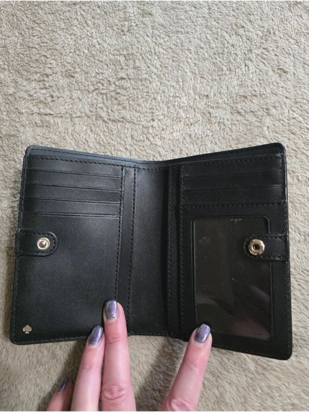 Kate Spade Small Bifold Wallet Black Textured Leather